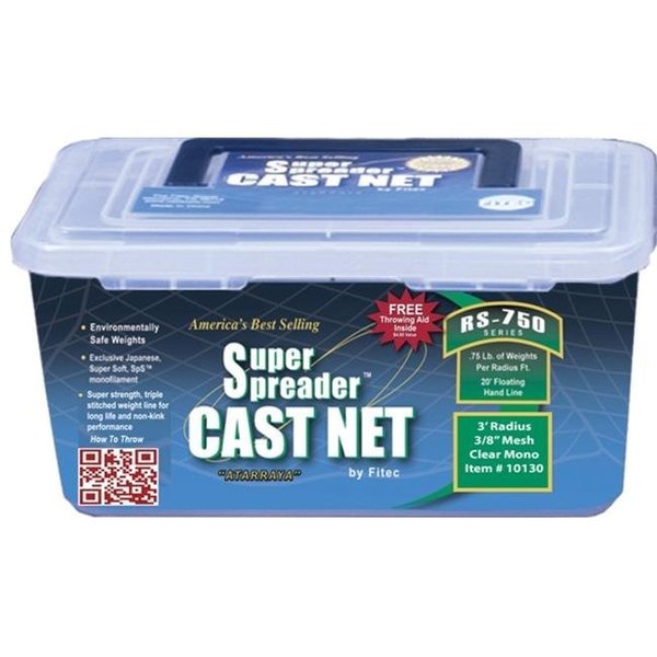 Fitec FITEC 10160 RS750 Super Spreader Cast Net 6'x3/8" Mesh  Clear  3/4 lb wt 10160